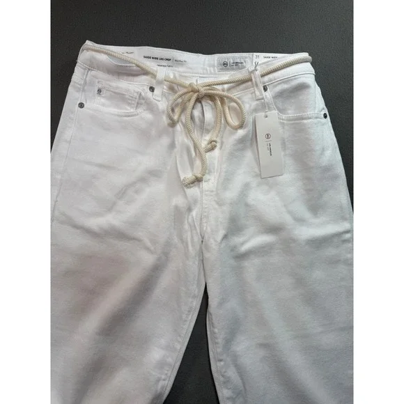 AG Adriano Goldschmied Saige Wide Leg Crop White Jeans Japanese Fabric NWT Sz 31